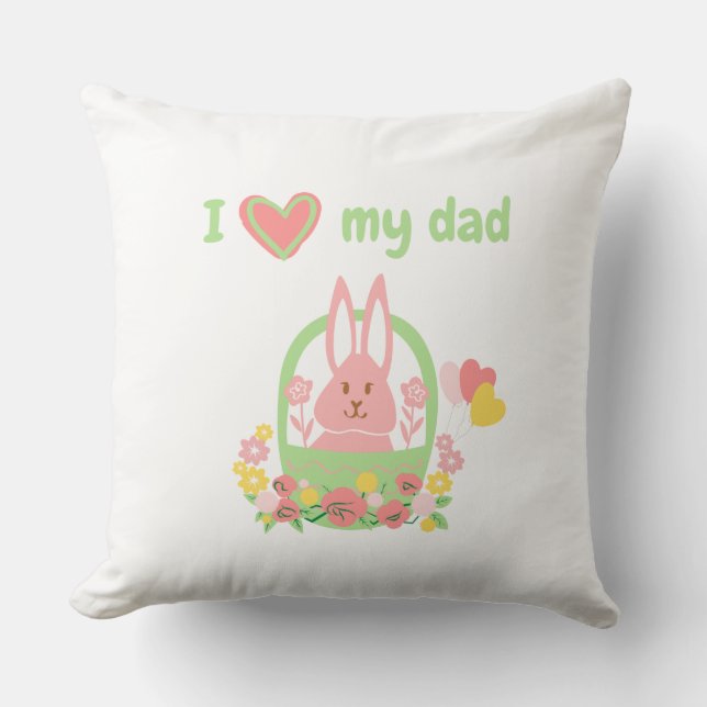 Colorful Adorable Rabbit in a Basket Throw Pillow (Front)