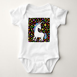 Colorful Adorable Unicorn Flowers and Hearts Baby Bodysuit