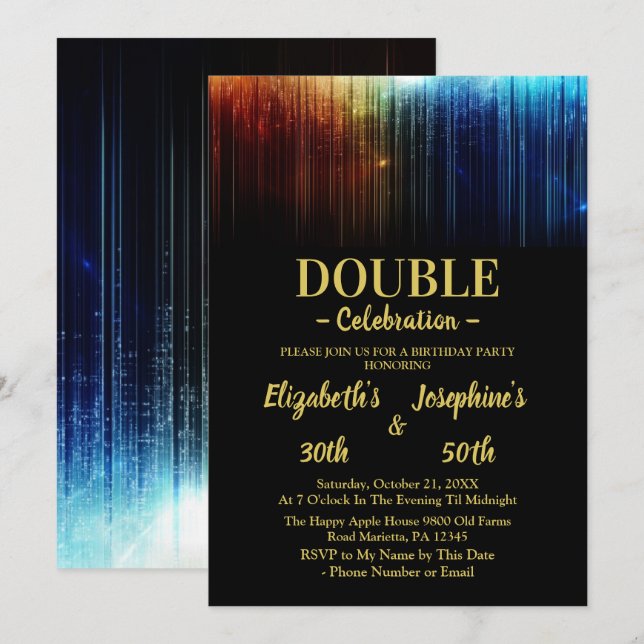 Colorful Adult Joint Double Birthday Party Invitation (Front/Back)