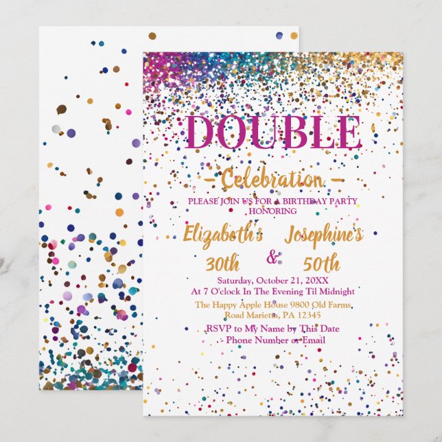 Colorful Adult Joint Double Birthday Party Invitation (Front/Back)