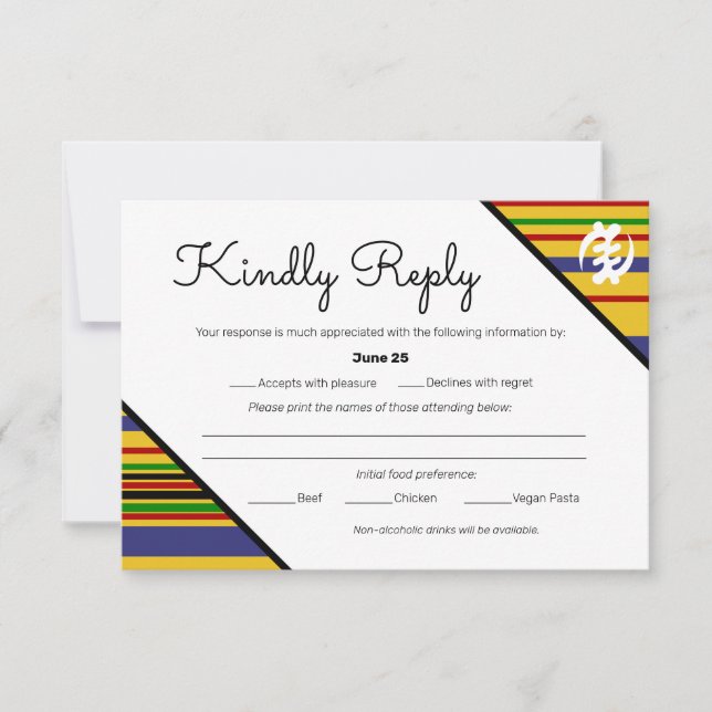 Colorful African AK01 Kente Stripes RSVP Card (Front)