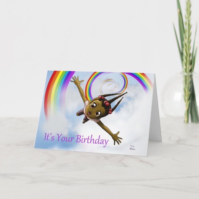 Colorful African American Girl Rainbow Birthday Card (Front)