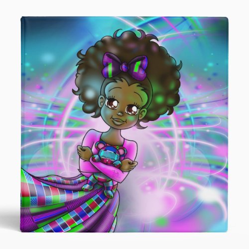 Colorful African American Girl with Teddy Bear 3 Ring Binder
