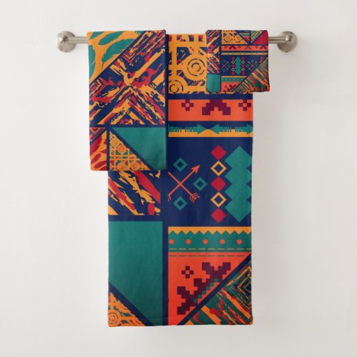 Colorful African Ethnic Aztec Tribal Pattern       Bath Towel Set