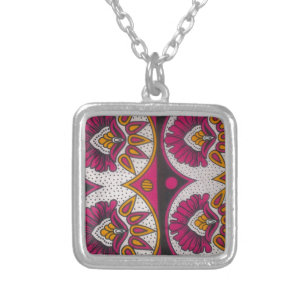 Colorful African Fabric Motif Art Print Silver Plated Necklace