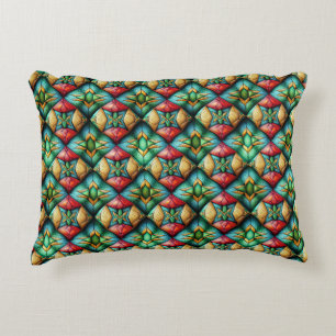 Colorful African-Inspired Geometric Mosaic Pattern Accent Pillow
