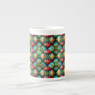 Colorful African-Inspired Geometric Mosaic Pattern Bone China Mug