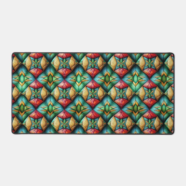Colorful African-Inspired Geometric Mosaic Pattern Desk Mat (Front)