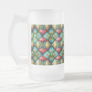 Colorful African-Inspired Geometric Mosaic Pattern Frosted Glass Beer Mug