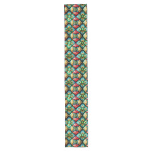 Colorful African-Inspired Geometric Mosaic Pattern Long Table Runner
