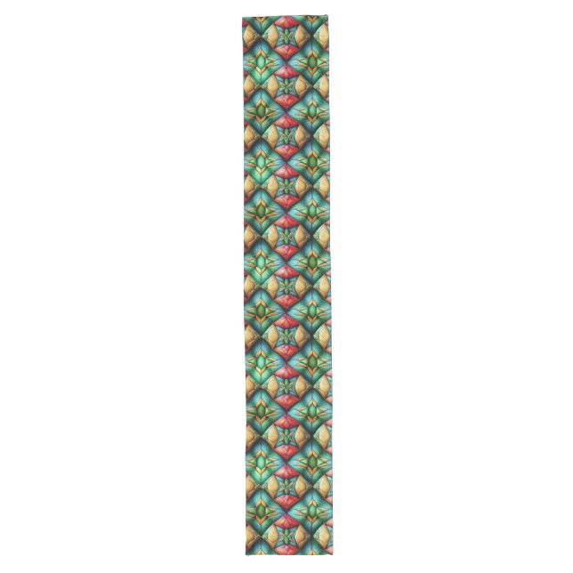 Colorful African-Inspired Geometric Mosaic Pattern Long Table Runner (Front)