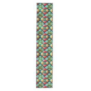Colorful African-Inspired Geometric Mosaic Pattern Medium Table Runner