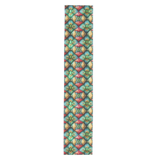 Colorful African-Inspired Geometric Mosaic Pattern Medium Table Runner (Front)