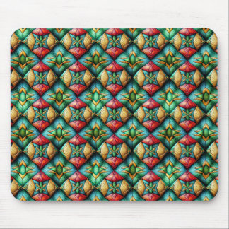 Colorful African-Inspired Geometric Mosaic Pattern Mouse Pad