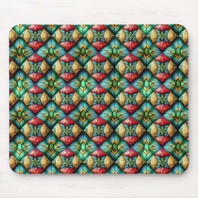 Colorful African-Inspired Geometric Mosaic Pattern Mouse Pad (Front)
