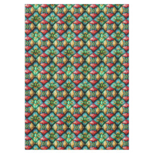 Colorful African-Inspired Geometric Mosaic Pattern Tablecloth