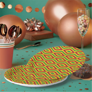 Colorful African Kente Pattern Paper Plates