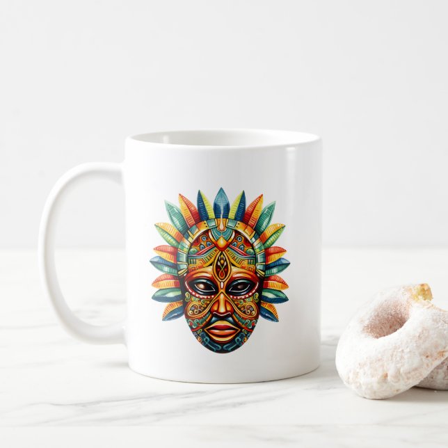Colorful African Mask Coffee Mug (With Donut)