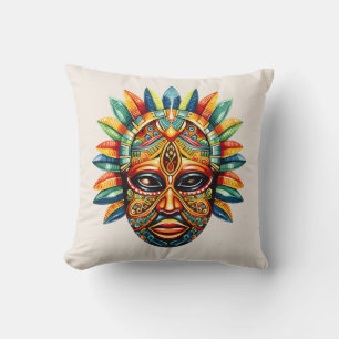 Colorful African Mask Throw Pillow