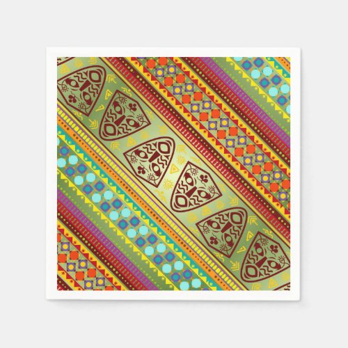 Colorful African Masks Stripe Kente Pattern Paper Napkins