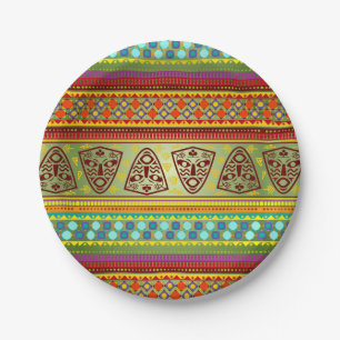 Colorful African Masks Stripe Kente Pattern Paper Plates