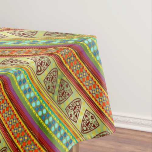 Colorful African Masks Stripe Kente Pattern Tablecloth