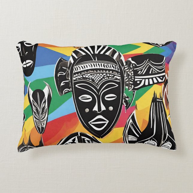 Colorful African Masks Tribal  Accent Pillow (Front)