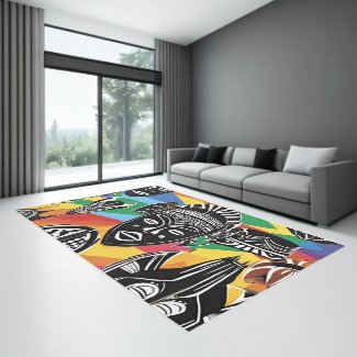 Colorful African Masks Tribal Rug