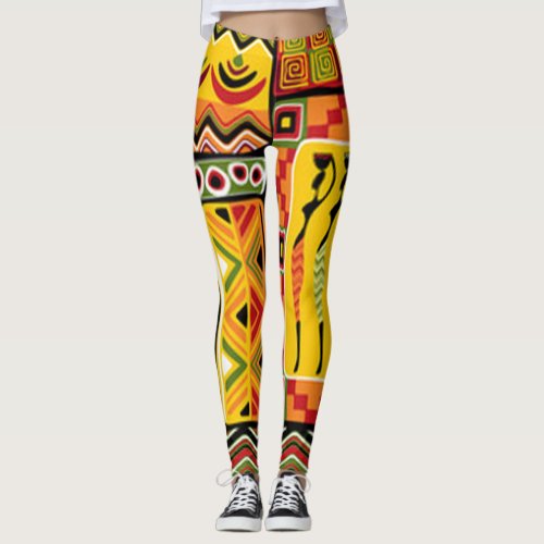 Colorful African Pattern Print Collage Leggings