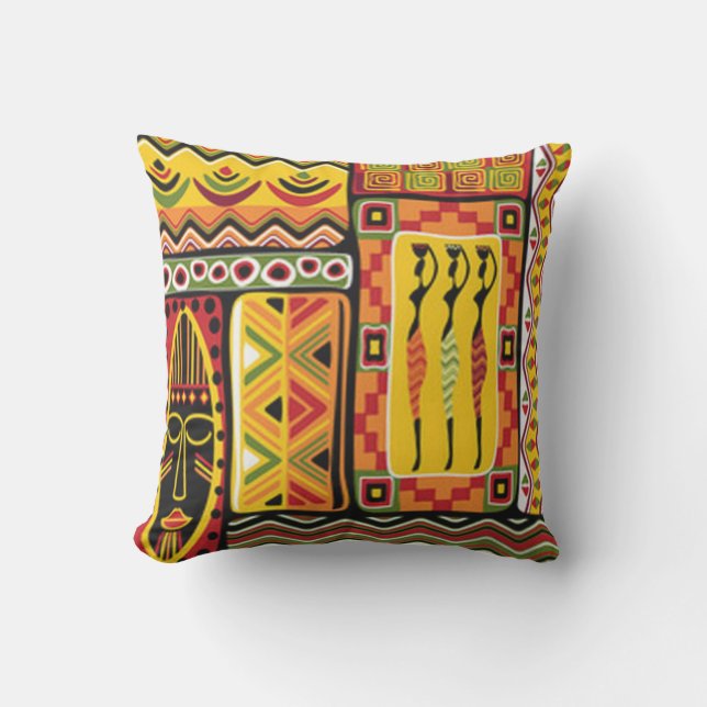 Colorful African Pattern Print Collage Outdoor Pillow (Front)