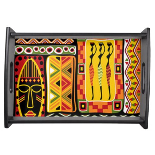 Colorful African Pattern Print Collage Serving Tray