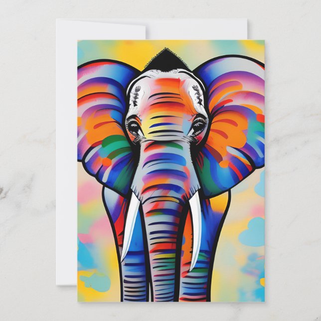 Colorful African Safari Elephant Holiday Card (Front)