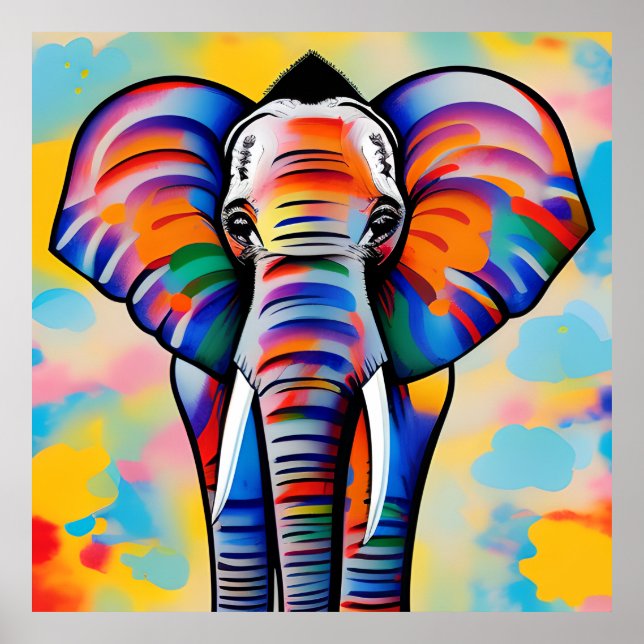 Colorful African Safari Elephant Poster (Front)