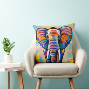 Colorful African Safari Elephant Throw Pillow