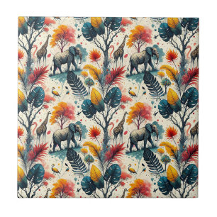 Colorful African Safari Jungle Wild Animal Pattern Ceramic Tile
