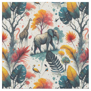 Colorful African Safari Jungle Wild Animal Pattern Fabric