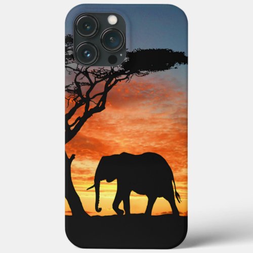 Colorful African Safari Sunset Elephant Silhouette iPhone 13 Pro Max Case