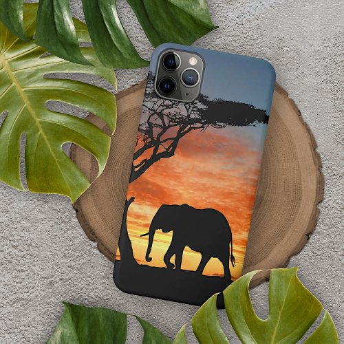 Colorful African Safari Sunset Elephant Silhouette iPhone 15 Plus Case