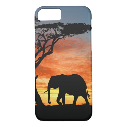 Colorful African Safari Sunset Elephant Silhouette iPhone 87 Case