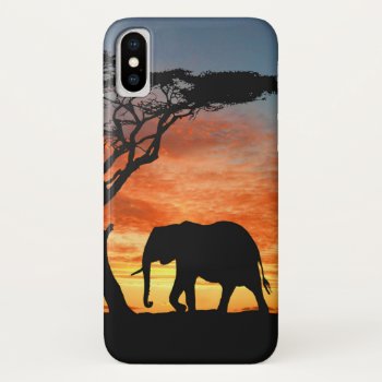 Colorful African Safari Sunset Elephant Silhouette iPhone X Case