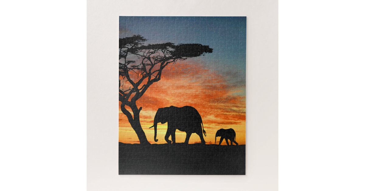 colorful african safari sunset elephant silhouette jigsaw puzzle zazzlecom