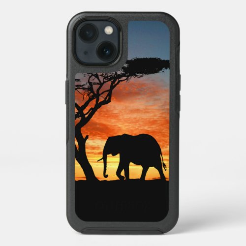 Colorful African Safari Sunset Elephant Silhouette iPhone 13 Case