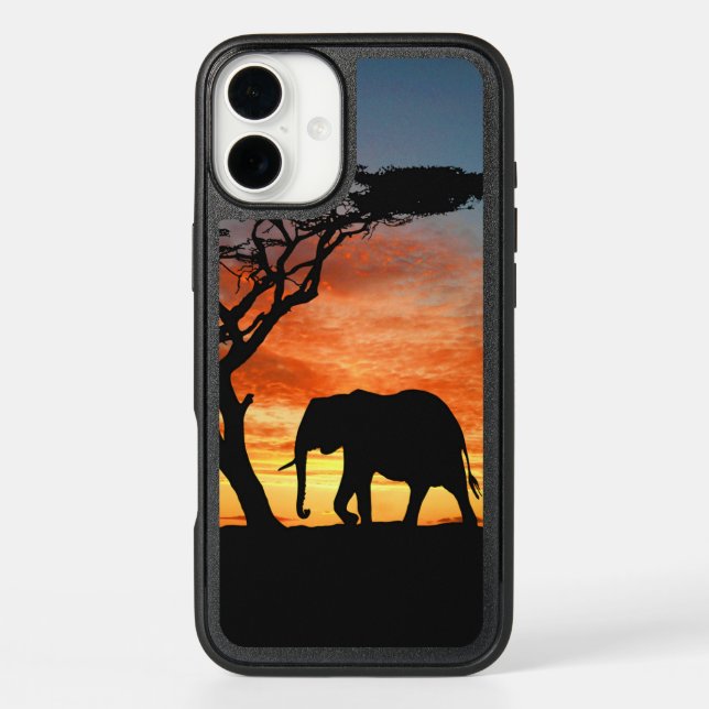 Colorful African Safari Sunset Elephant Silhouette Otterbox iPhone Case (Back)