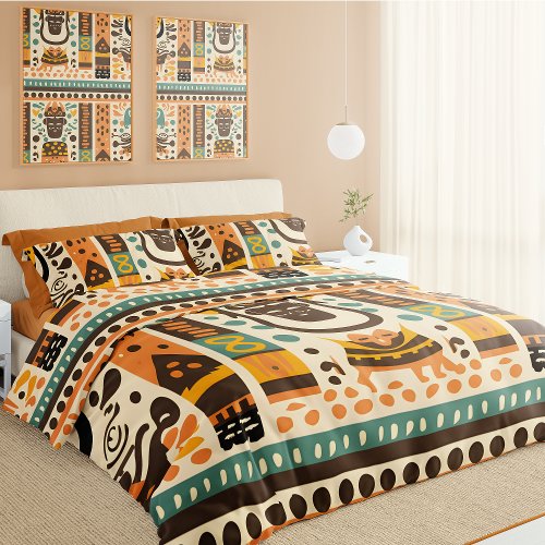 Colorful African Tribal Ethnic Symbols Pattern Duvet Cover