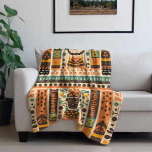 Colorful African Tribal Ethnic Symbols Pattern Fleece Blanket
