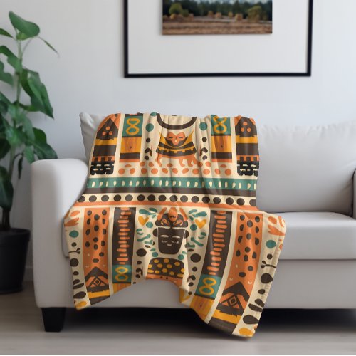 Colorful African Tribal Ethnic Symbols Pattern Fleece Blanket