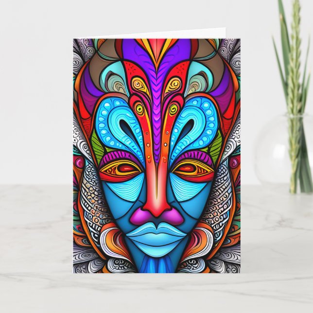 Colorful African Tribal Mask Card (Front)