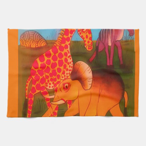 Colorful  African wild animal safari colors Kitchen Towel