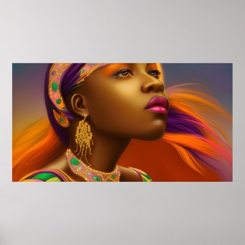 Colorful African women orange fantasy butterfly  Poster