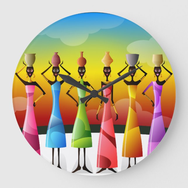 Colorful African Women with Vessels Large Clock (Front)